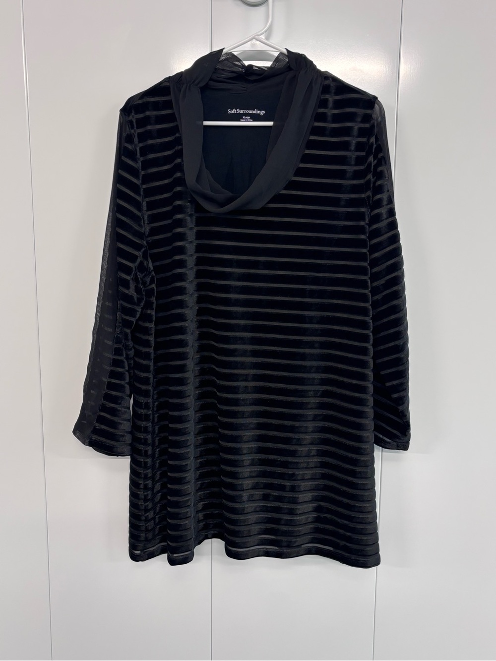 Soft Surroundings Black Striped Velvet Cowl Neck Tunic Top Women's Size XL